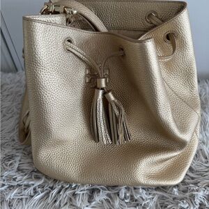 Tory Burch Gold Metallic Shoulder Bag with Drawstring